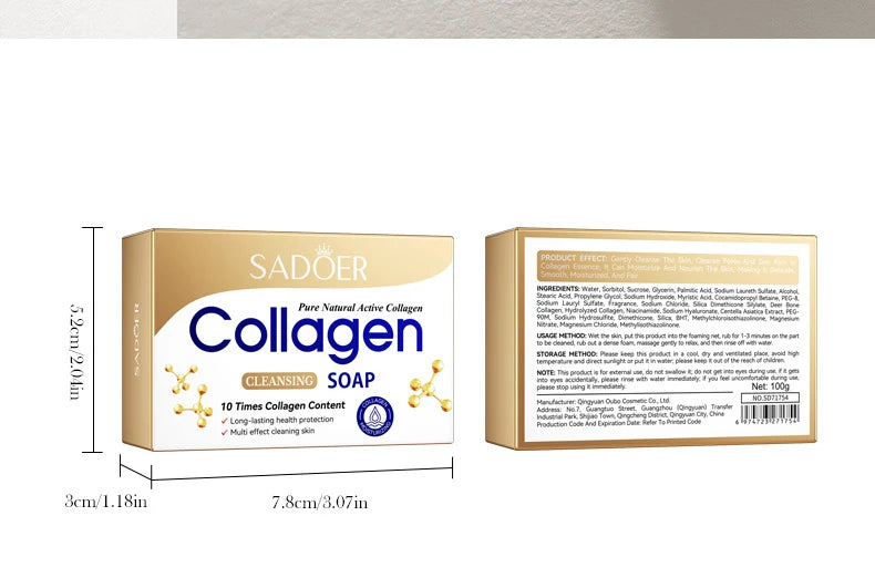 1/2/4 Uds SADOER colágeno hueso jabón Facial espuma de lavado de cara limpiador Facial hidratante Control de aceite baño corporal jabón hecho a mano
