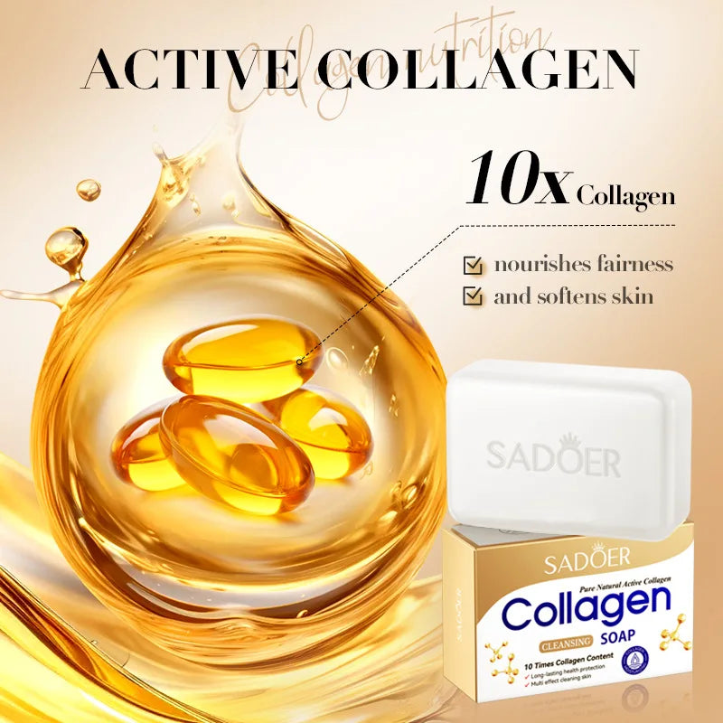 1/2/4 Uds SADOER colágeno hueso jabón Facial espuma de lavado de cara limpiador Facial hidratante Control de aceite baño corporal jabón hecho a mano
