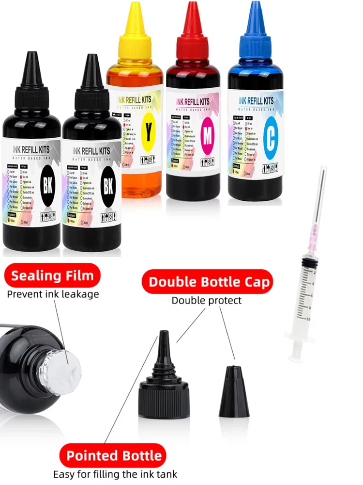 Kit de tinta de tinte Universal BK C M Y, 100ml, Compatible con HP, Canon, Epson, Brother, cartuchos de tanque de impresora de inyección de tinta de escritorio, CISS