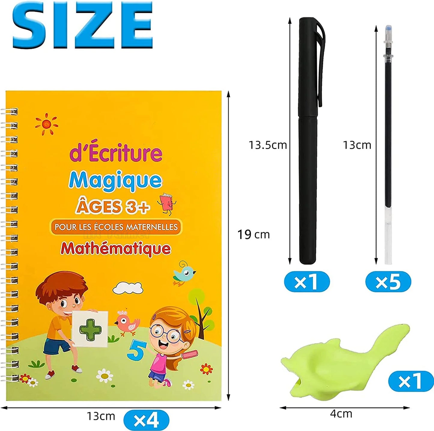 Libro de escritura mágica francesa para niños, cuadernos de matemáticas, caligrafía Montessori, aprender a escribir, libro de copia 3D, 4 libros por juego