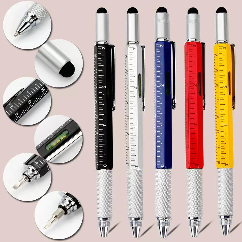 Bolígrafo multifuncional 7 en 1, lápiz capacitivo para pantalla táctil con destornillador, regla, medidor de nivel, bolígrafo recargable, herramienta