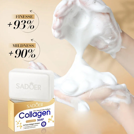 1/2/4 Uds SADOER colágeno hueso jabón Facial espuma de lavado de cara limpiador Facial hidratante Control de aceite baño corporal jabón hecho a mano
