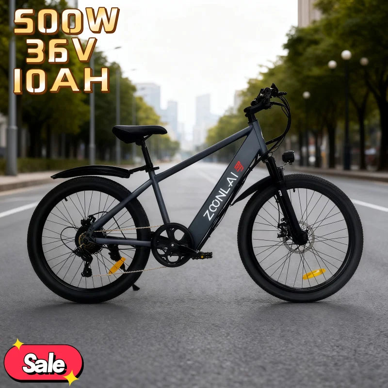 Bicicleta eléctrica de 24 pulgadas con batería de seguridad de 500W de potencia 36V 10AH facilita y ahorra mano de obra para que los adultos viajan en bicicleta eléctrica