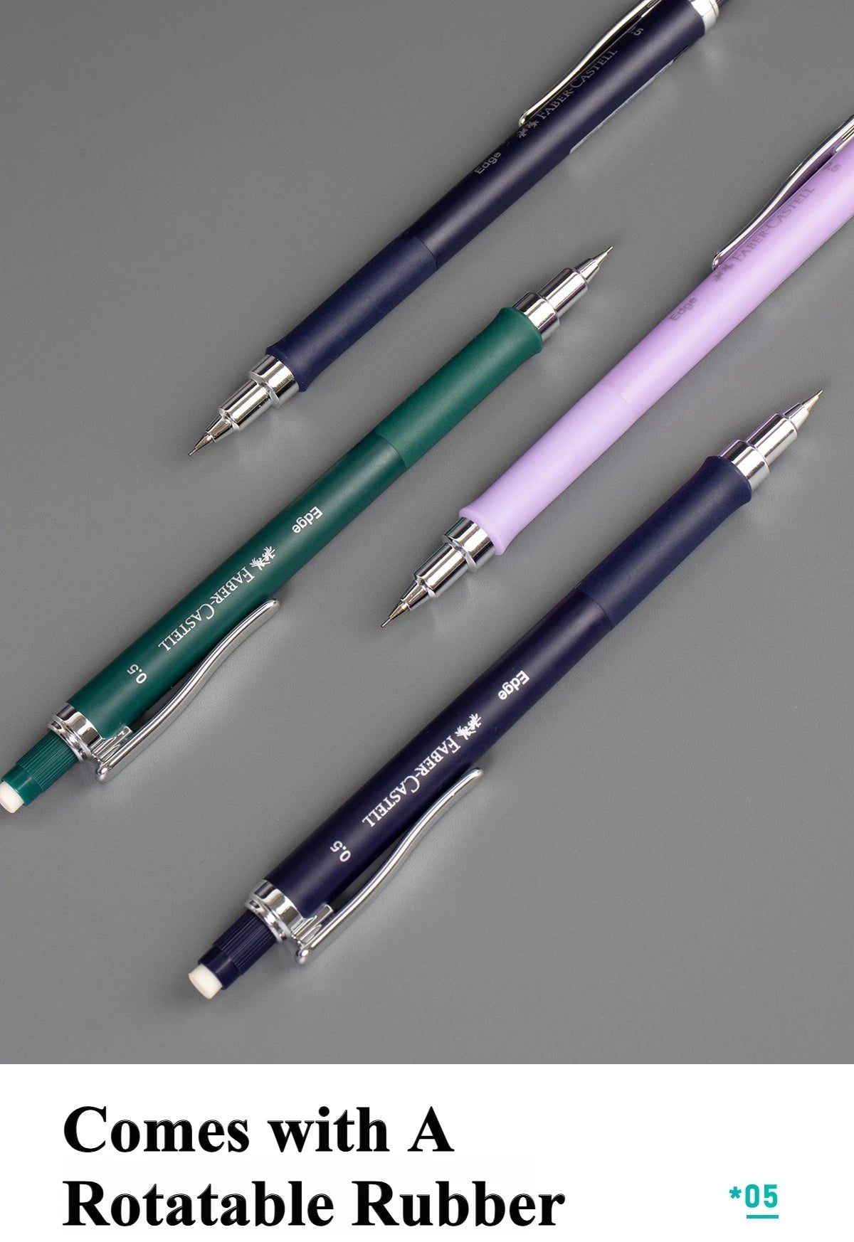 Lápiz mecánico FABER-CASTELL, lápiz de dibujo automático de 0,5 m con adhesivo de agarre suave, suministros escolares para estudiantes de escritura