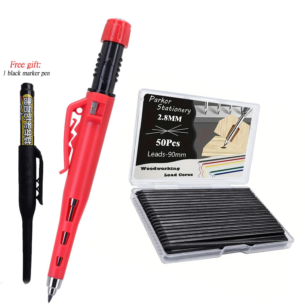 Nuevo Juego de Lápices de Carpintero Creativos de 55 mm de Largo con 50 Recambios de Mina, Lápiz de Marcado para Trabajos en Madera de 2.8 mm, Herramienta de Dibujo para Arquitectos