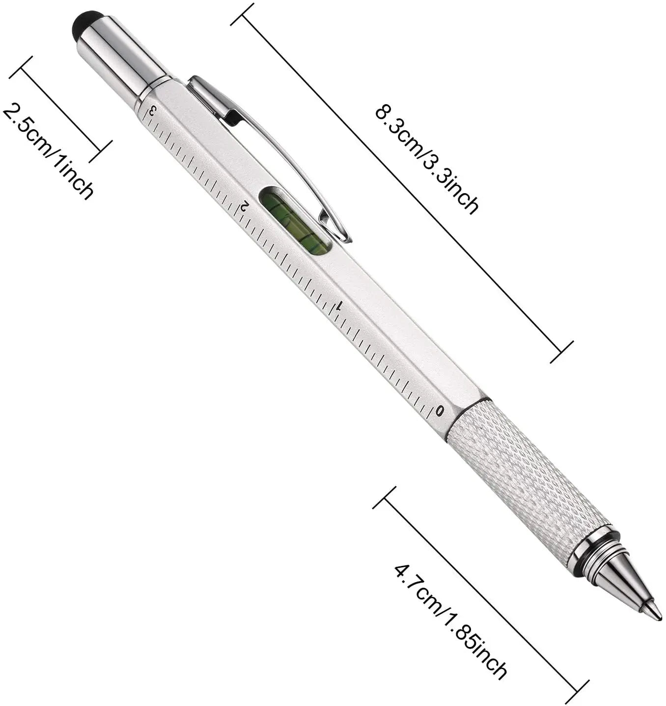 Bolígrafo multifuncional 7 en 1, lápiz capacitivo para pantalla táctil con destornillador, regla, medidor de nivel, bolígrafo recargable, herramienta