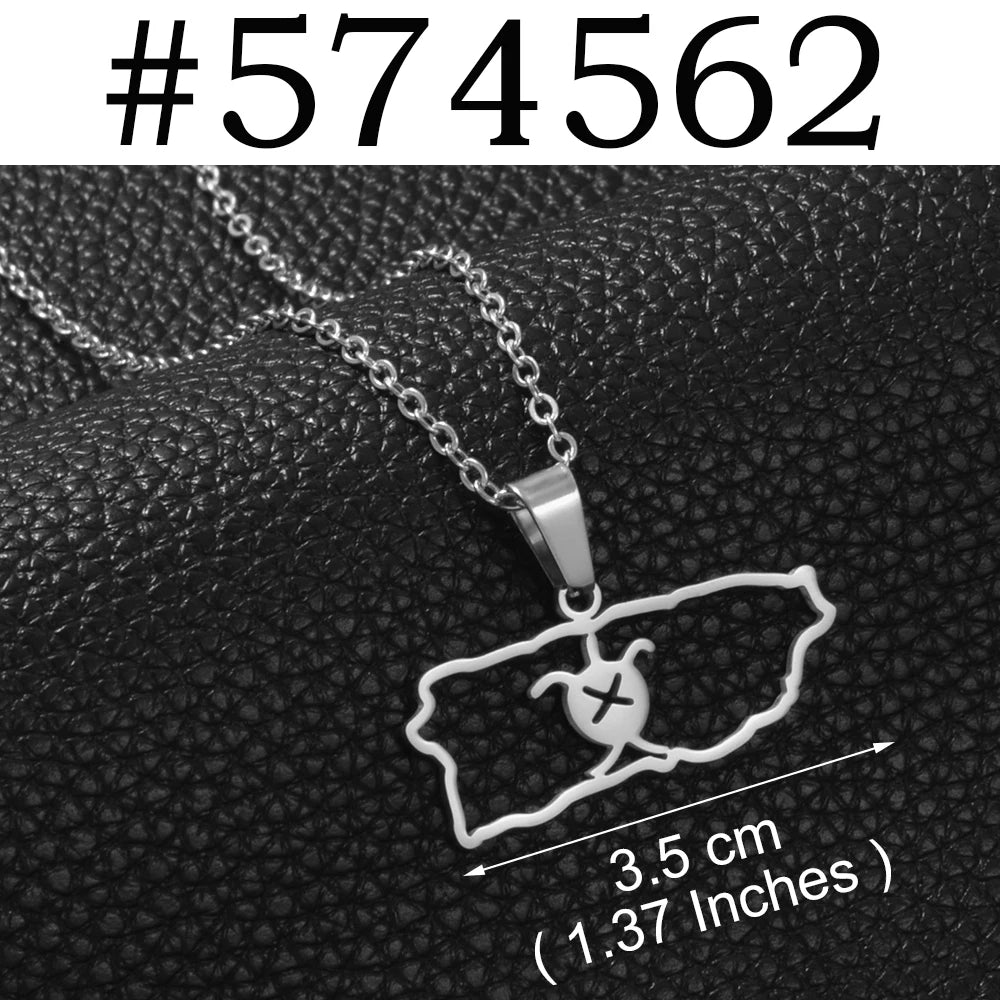 Puerto Rico mapa bandera flores máscaras Rana símbolo tradicional PR collares de hibisco para mujeres joyería de acero inoxidable # 574062