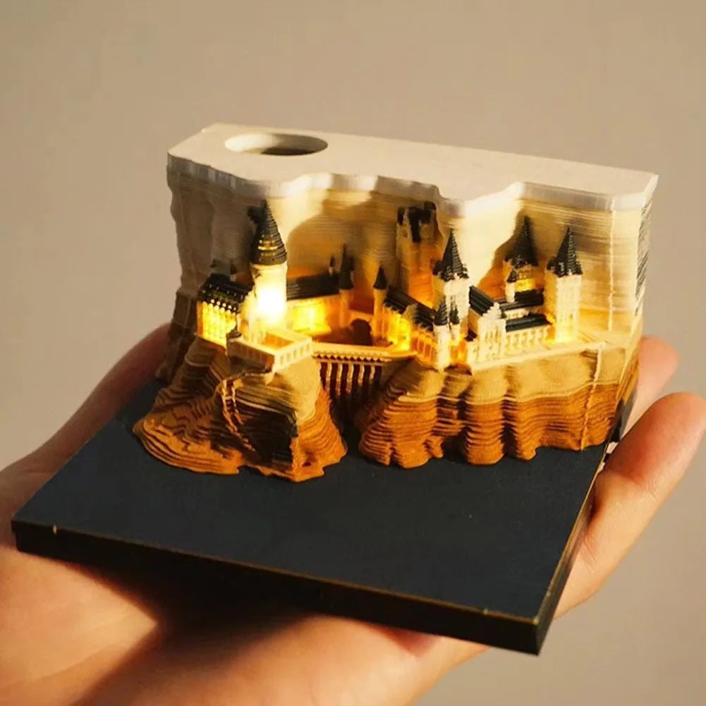 Bloc de Notas 3D 2026, Calendario Desprendible, Bloc de Notas con Luz, Diseño de Castillo Mágico, Papel de Notas con Diseño de Castillo