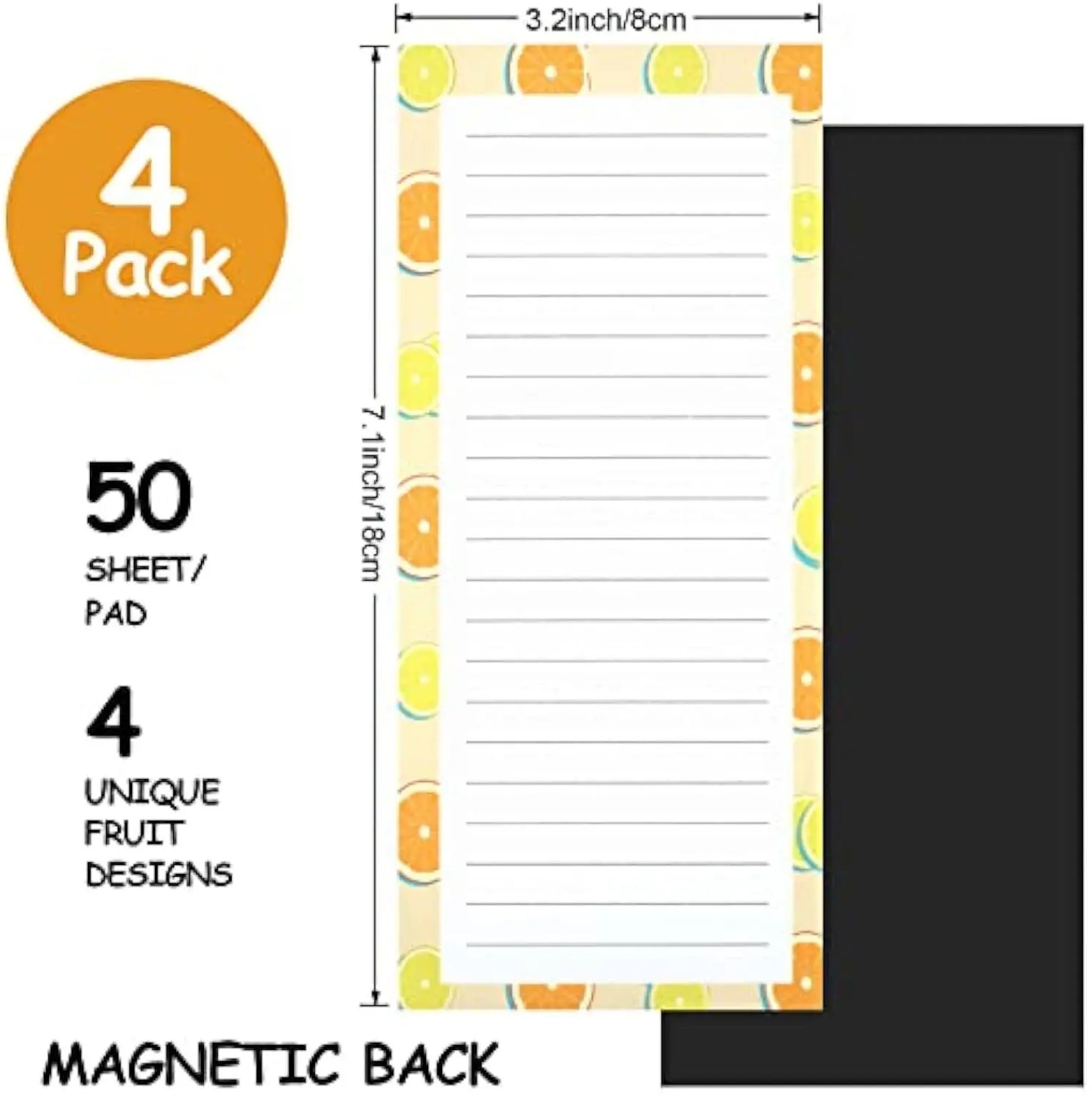 Bview Art 4 libros (200 piezas) Bloc de notas magnético rasgable - Pegatinas suaves para nevera con diseño de frutas para listas de compras y notas