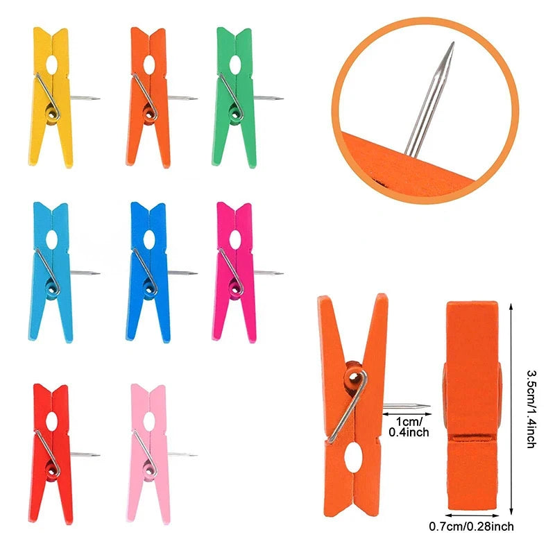 20 unids/caja Clips Pin de empuje con Clips decorativos de madera duraderos papelería para oficina y escuela chinchetas para pizarra de corcho