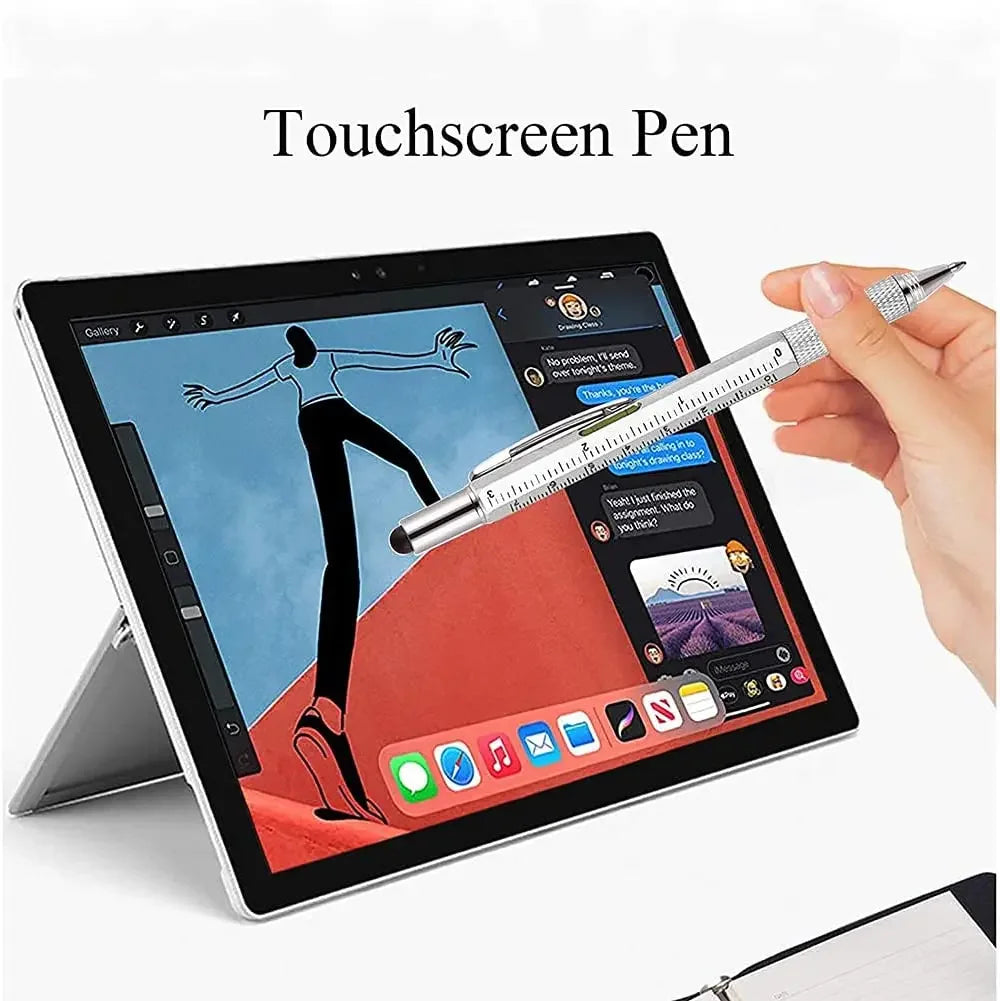 Bolígrafo multifuncional 7 en 1, lápiz capacitivo para pantalla táctil con destornillador, regla, medidor de nivel, bolígrafo recargable, herramienta