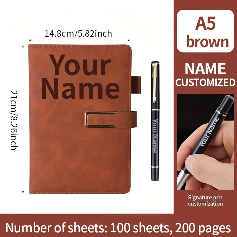 Cuaderno Retro A5 con nombre personalizado, cubierta de cuero suave, Agenda de 200 páginas para estudiantes, suministros de papelería escolar y de oficina de negocios a la moda