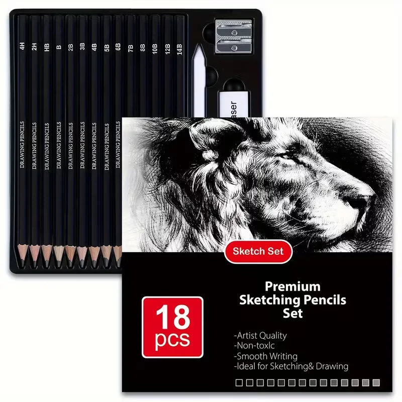 Brutfuner 18/29 Pro Juego de lápices de dibujo y bocetos de artista profesional con carbón, borradores, sacapuntas y tocones