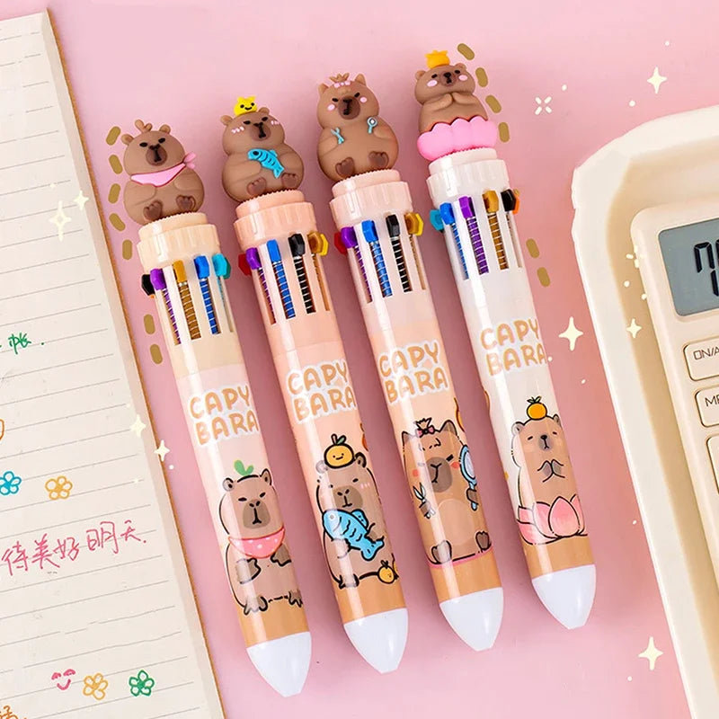 Bolígrafo Capybara de 10 colores, bolígrafos de Gel de tinta colorida de 0,5mm, bolígrafos Kawaii de silicona, suministros escolares y de oficina, papelería