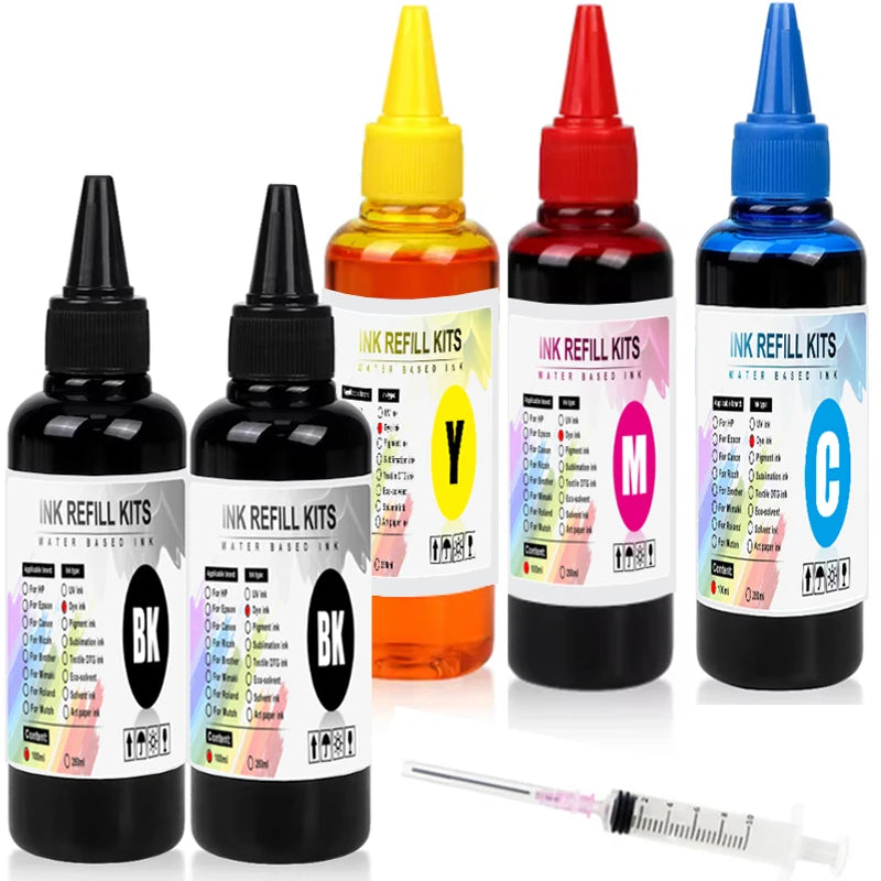 Kit de tinta de tinte Universal BK C M Y, 100ml, Compatible con HP, Canon, Epson, Brother, cartuchos de tanque de impresora de inyección de tinta de escritorio, CISS
