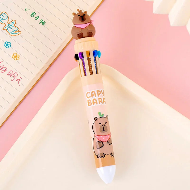 Bolígrafo Capybara de 10 colores, bolígrafos de Gel de tinta colorida de 0,5mm, bolígrafos Kawaii de silicona, suministros escolares y de oficina, papelería