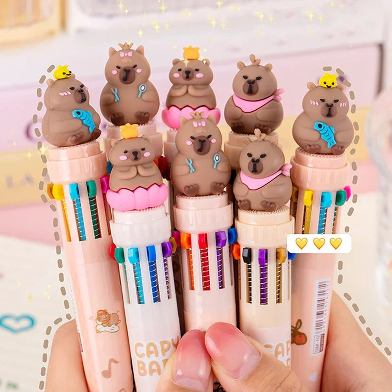 Bolígrafo Capybara de 10 colores, bolígrafos de Gel de tinta colorida de 0,5mm, bolígrafos Kawaii de silicona, suministros escolares y de oficina, papelería