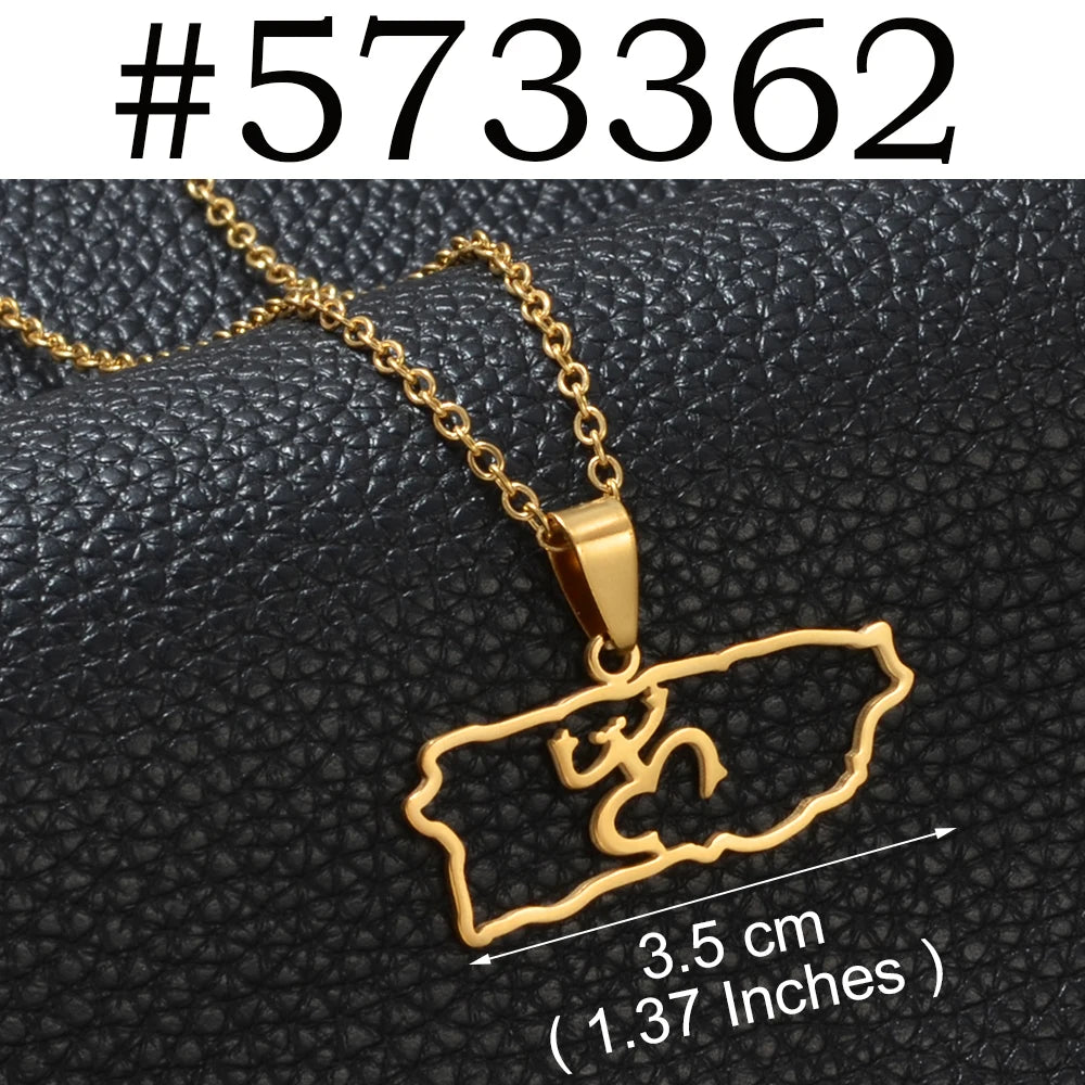 Puerto Rico mapa bandera flores máscaras Rana símbolo tradicional PR collares de hibisco para mujeres joyería de acero inoxidable # 574062