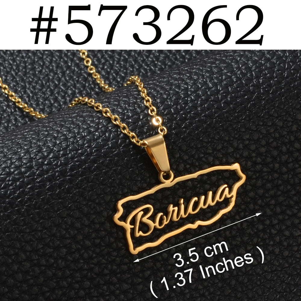 Puerto Rico mapa bandera flores máscaras Rana símbolo tradicional PR collares de hibisco para mujeres joyería de acero inoxidable # 574062