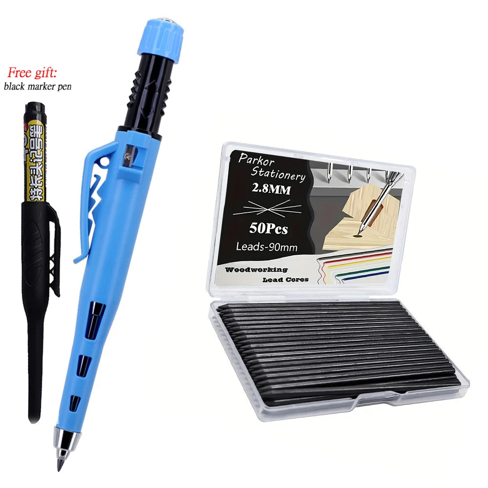 Nuevo Juego de Lápices de Carpintero Creativos de 55 mm de Largo con 50 Recambios de Mina, Lápiz de Marcado para Trabajos en Madera de 2.8 mm, Herramienta de Dibujo para Arquitectos