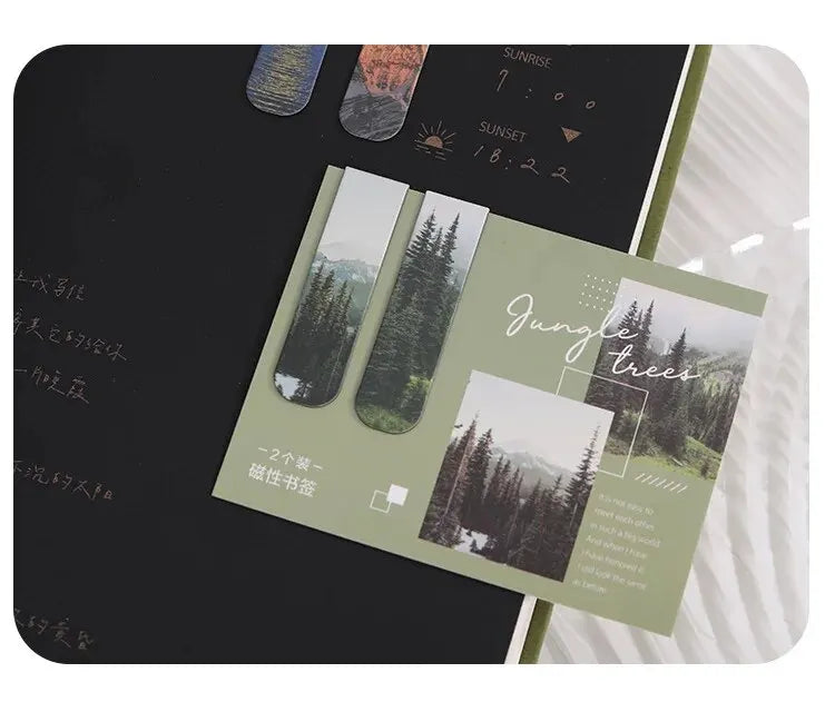 Marcapáginas magnético de paisaje forestal, 2 uds., para páginas, libros, lectores
