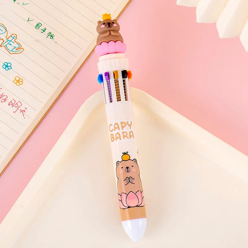Bolígrafo Capybara de 10 colores, bolígrafos de Gel de tinta colorida de 0,5mm, bolígrafos Kawaii de silicona, suministros escolares y de oficina, papelería