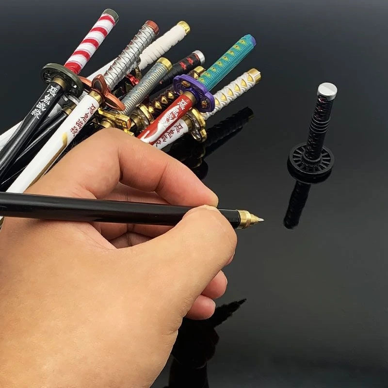 Bolígrafos de Gel Demon Slayer Nichirin Blade, bolígrafo de firma de Metal de Anime de 0,5mm, papelería negra, suministros escolares y de oficina, regalo de escritura