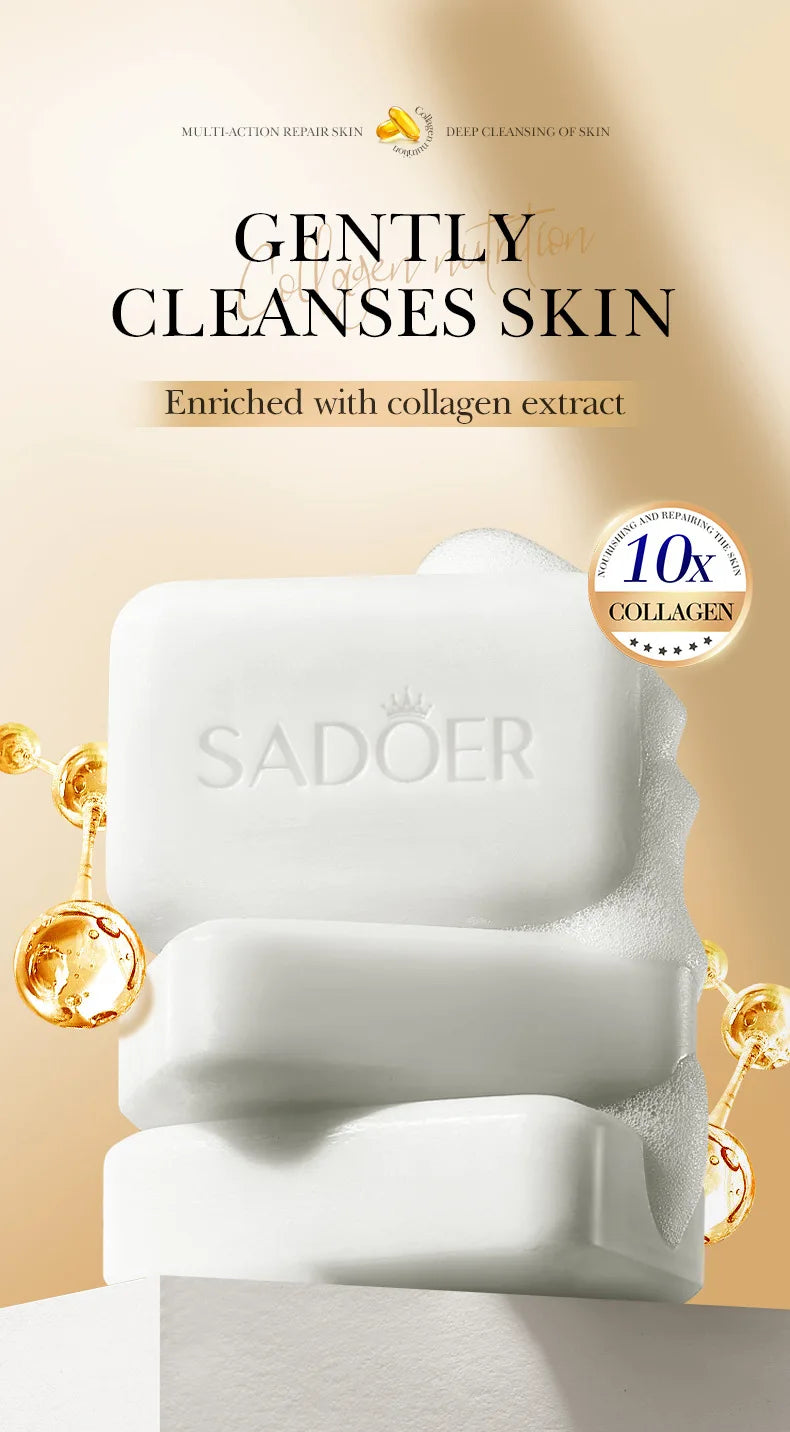 1/2/4 Uds SADOER colágeno hueso jabón Facial espuma de lavado de cara limpiador Facial hidratante Control de aceite baño corporal jabón hecho a mano