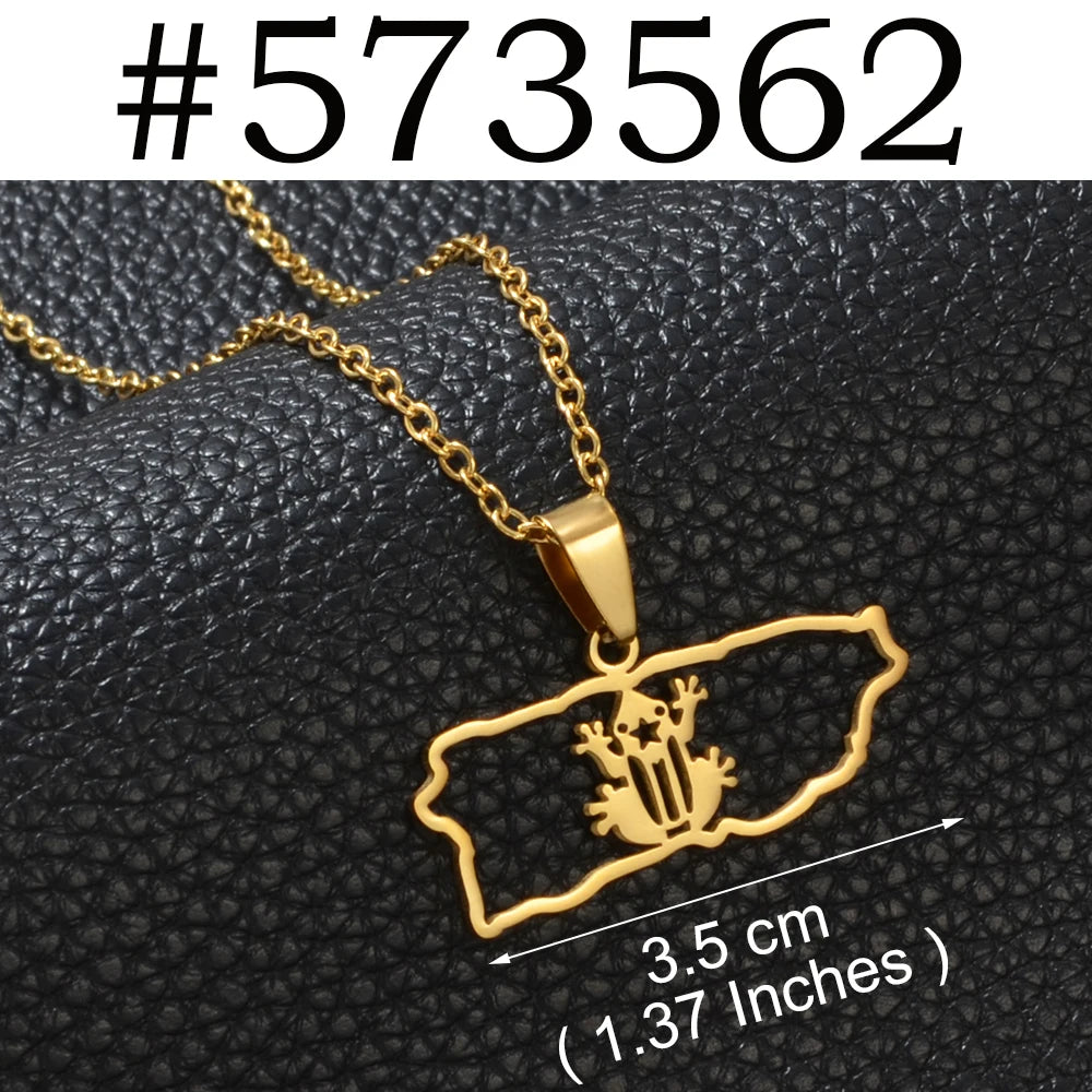 Puerto Rico mapa bandera flores máscaras Rana símbolo tradicional PR collares de hibisco para mujeres joyería de acero inoxidable # 574062