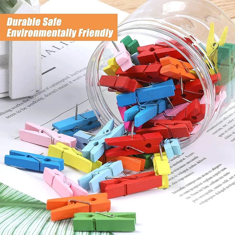 20 unids/caja Clips Pin de empuje con Clips decorativos de madera duraderos papelería para oficina y escuela chinchetas para pizarra de corcho