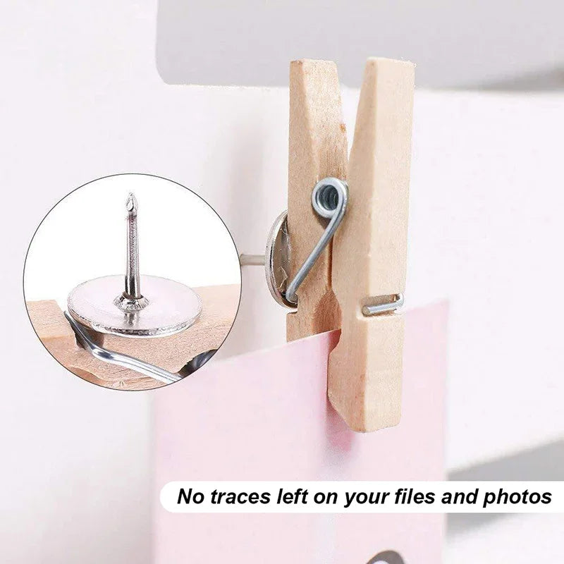 20 unids/caja Clips Pin de empuje con Clips decorativos de madera duraderos papelería para oficina y escuela chinchetas para pizarra de corcho