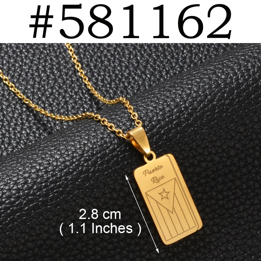 Puerto Rico mapa bandera flores máscaras Rana símbolo tradicional PR collares de hibisco para mujeres joyería de acero inoxidable # 574062