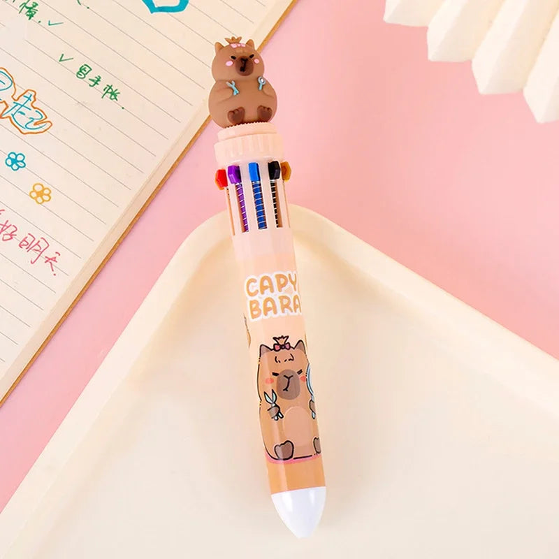 Bolígrafo Capybara de 10 colores, bolígrafos de Gel de tinta colorida de 0,5mm, bolígrafos Kawaii de silicona, suministros escolares y de oficina, papelería