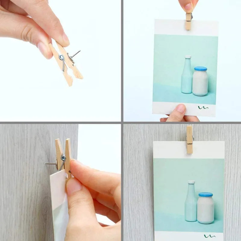 20 unids/caja Clips Pin de empuje con Clips decorativos de madera duraderos papelería para oficina y escuela chinchetas para pizarra de corcho