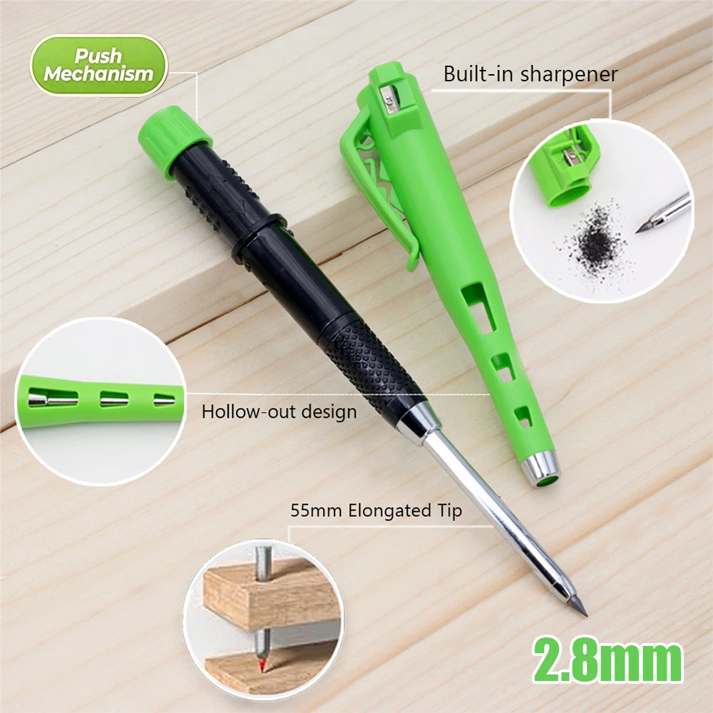Nuevo Juego de Lápices de Carpintero Creativos de 55 mm de Largo con 50 Recambios de Mina, Lápiz de Marcado para Trabajos en Madera de 2.8 mm, Herramienta de Dibujo para Arquitectos