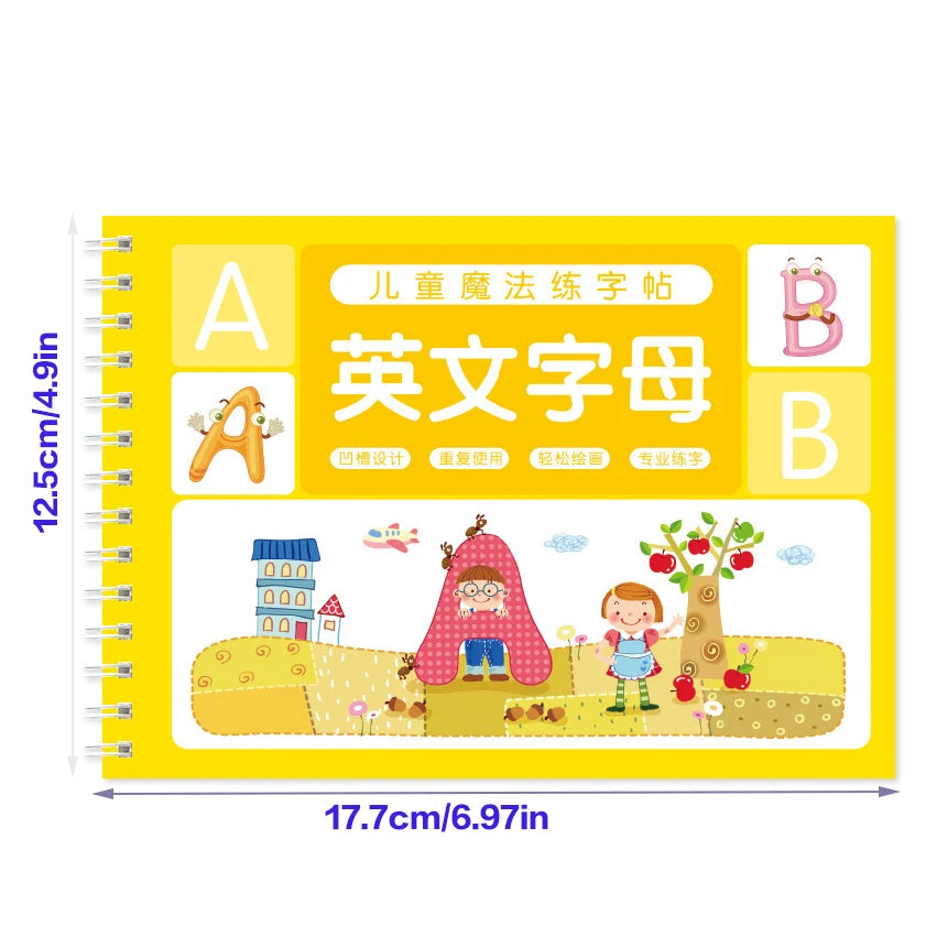 Cuaderno 3D reutilizable para niños, cuadernos de escritura a mano con números de caligrafía, libro de práctica de escritura de matemáticas para aprender a niños