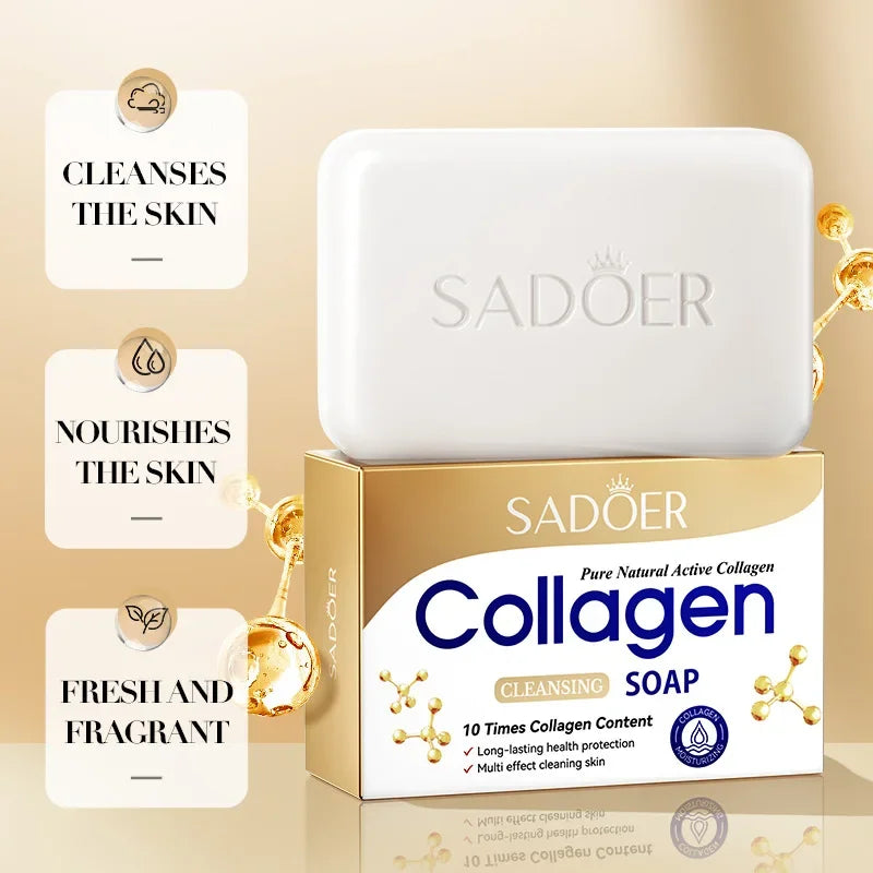 1/2/4 Uds SADOER colágeno hueso jabón Facial espuma de lavado de cara limpiador Facial hidratante Control de aceite baño corporal jabón hecho a mano
