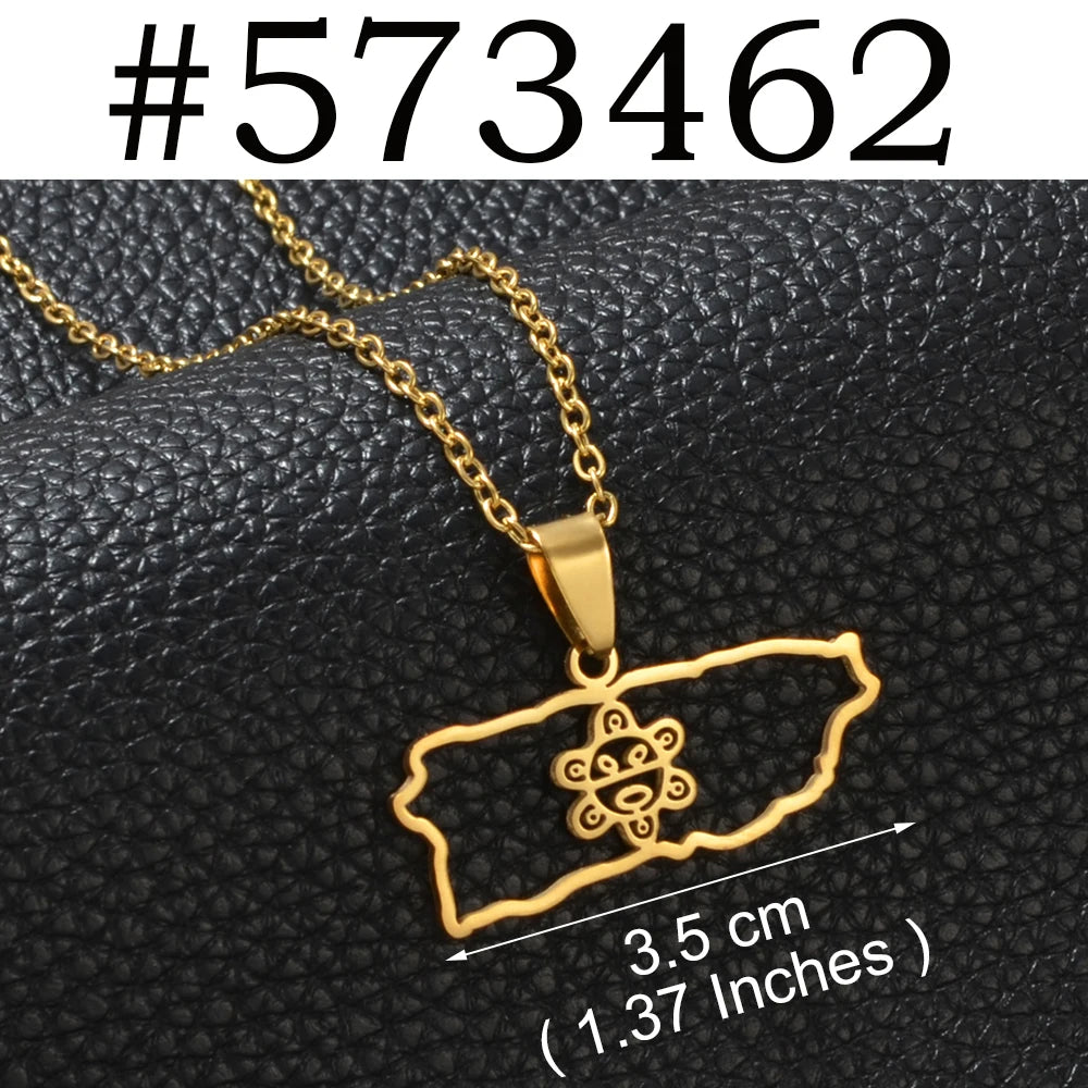 Puerto Rico mapa bandera flores máscaras Rana símbolo tradicional PR collares de hibisco para mujeres joyería de acero inoxidable # 574062
