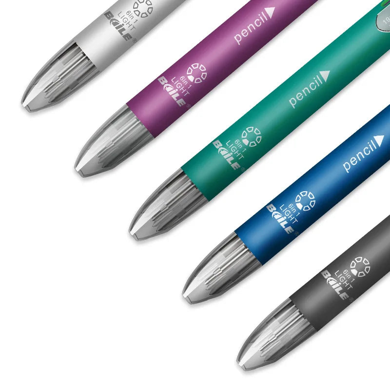 Bolígrafo Multicolor creativo 6 en 1, bolígrafos multifunción con personalidad, bolígrafos de prensa de seis colores, suministros para escuela y oficina