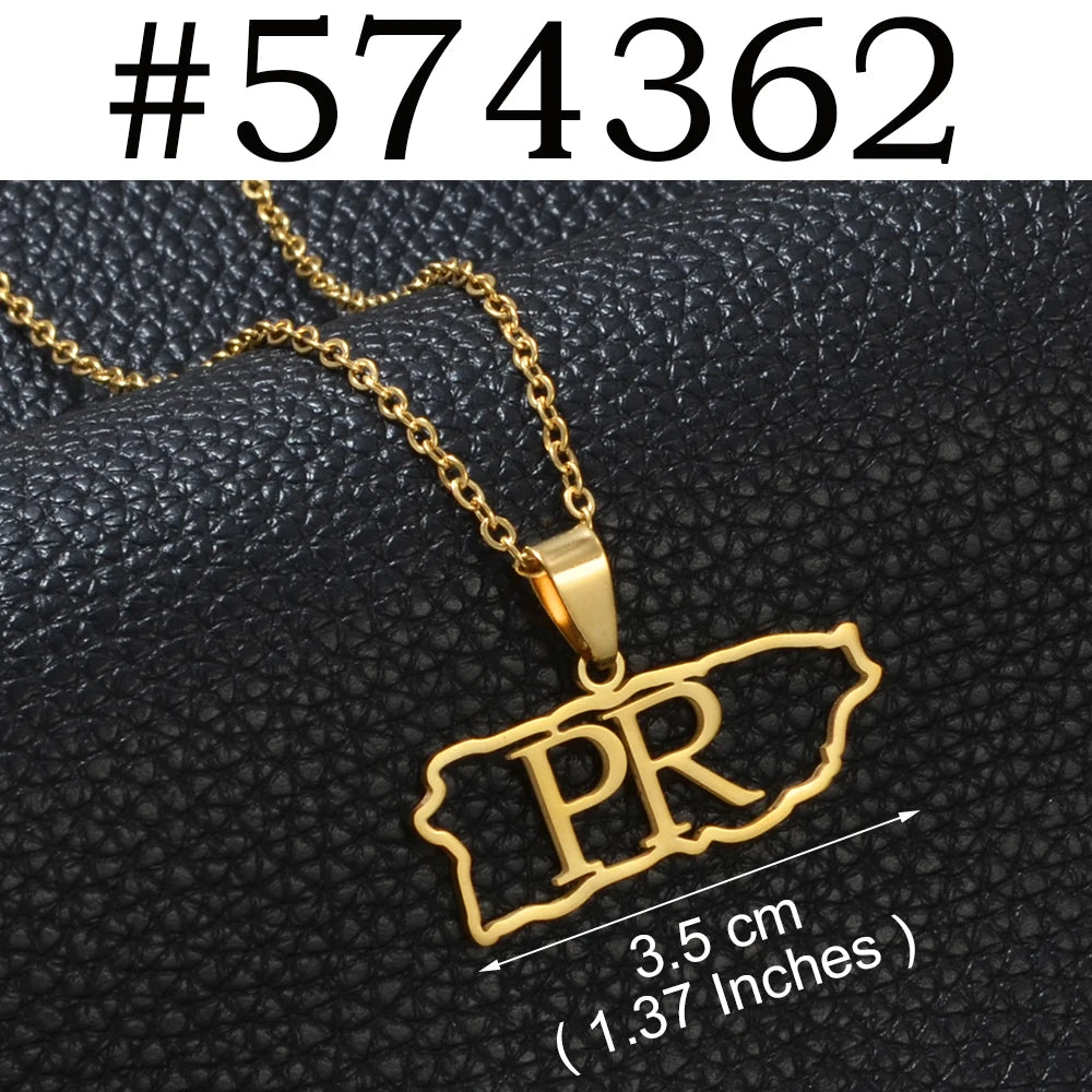 Puerto Rico mapa bandera flores máscaras Rana símbolo tradicional PR collares de hibisco para mujeres joyería de acero inoxidable # 574062