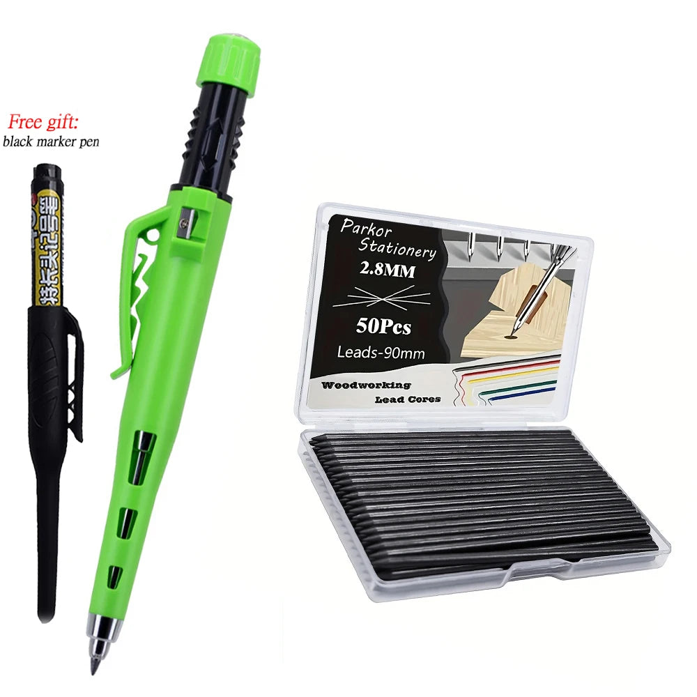 Nuevo Juego de Lápices de Carpintero Creativos de 55 mm de Largo con 50 Recambios de Mina, Lápiz de Marcado para Trabajos en Madera de 2.8 mm, Herramienta de Dibujo para Arquitectos