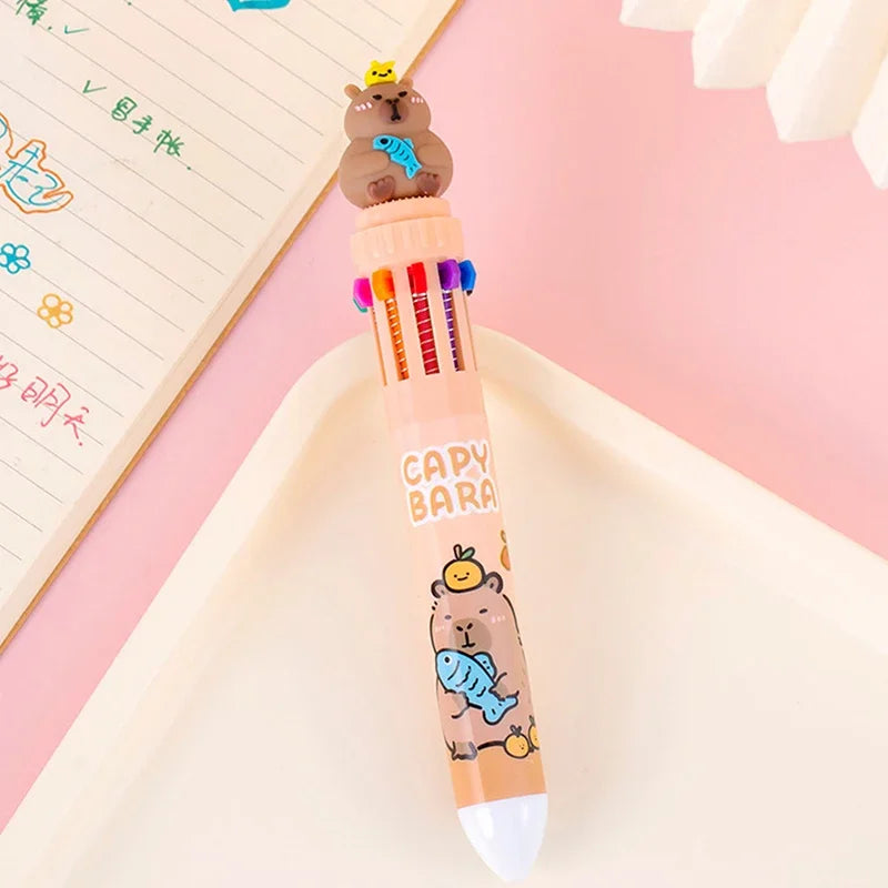 Bolígrafo Capybara de 10 colores, bolígrafos de Gel de tinta colorida de 0,5mm, bolígrafos Kawaii de silicona, suministros escolares y de oficina, papelería
