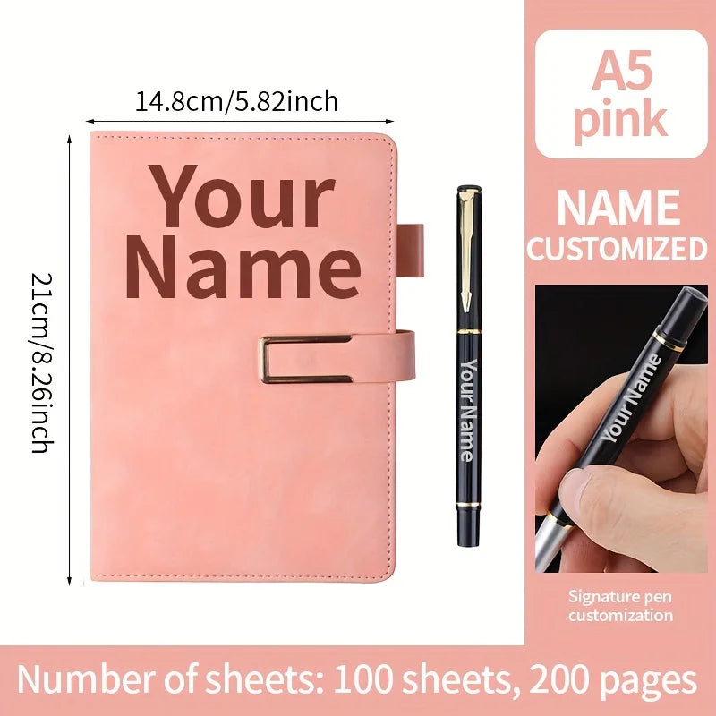 Cuaderno Retro A5 con nombre personalizado, cubierta de cuero suave, Agenda de 200 páginas para estudiantes, suministros de papelería escolar y de oficina de negocios a la moda
