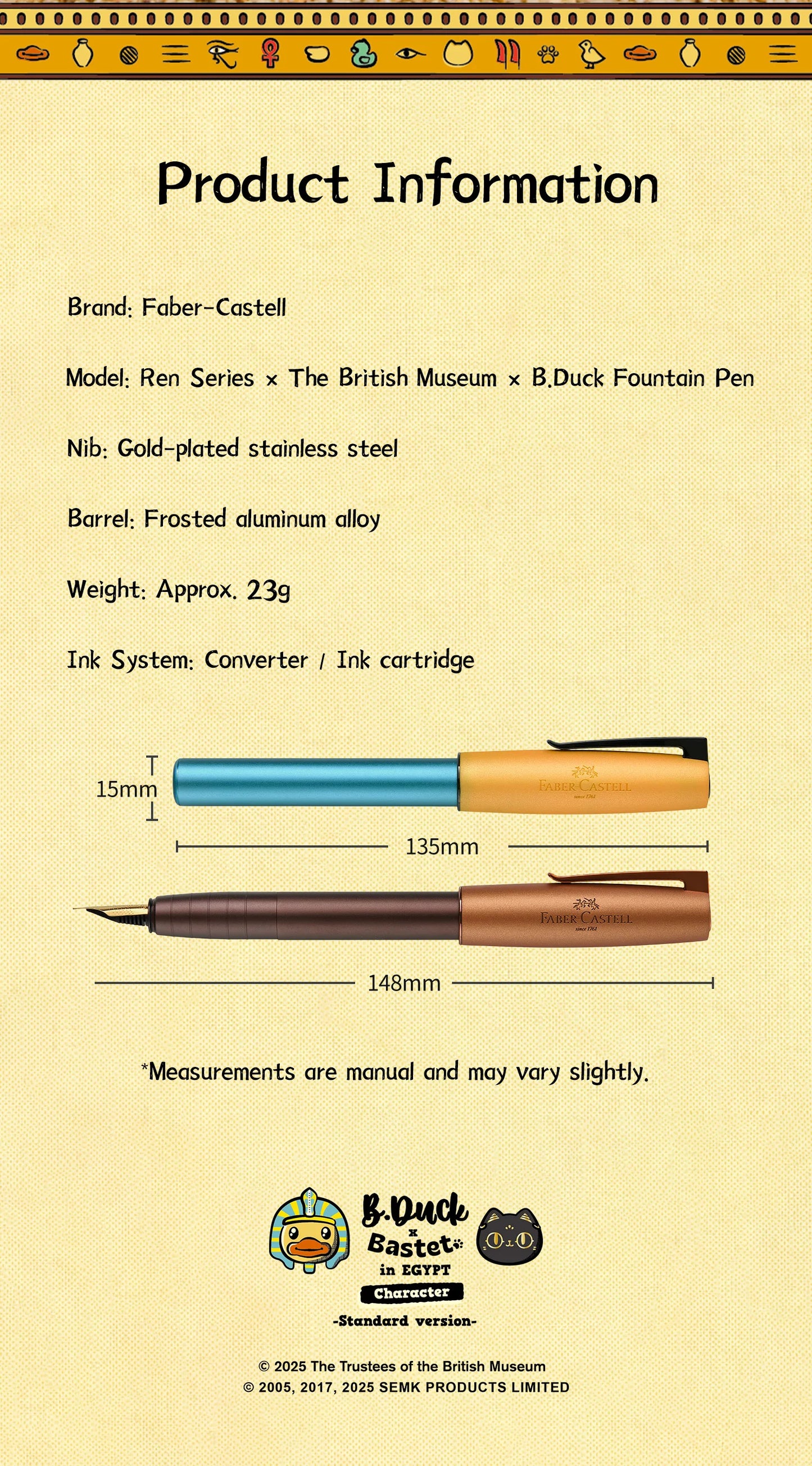 Pluma estilográfica Faber-Castell LOOM Museo Británico x B.Duck Caja de regalo de edición limitada – Lindo juego de bolígrafo de escritura