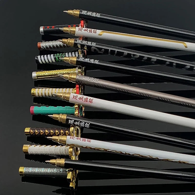 Bolígrafos de Gel Demon Slayer Nichirin Blade, bolígrafo de firma de Metal de Anime de 0,5mm, papelería negra, suministros escolares y de oficina, regalo de escritura