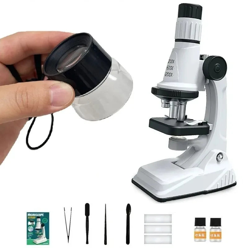 Kit de microscopio para niños, lupa portátil 200X-1200x, vástago de ciencia biológica, juguete, microscopio de bolsillo educativo escolar con luz LED