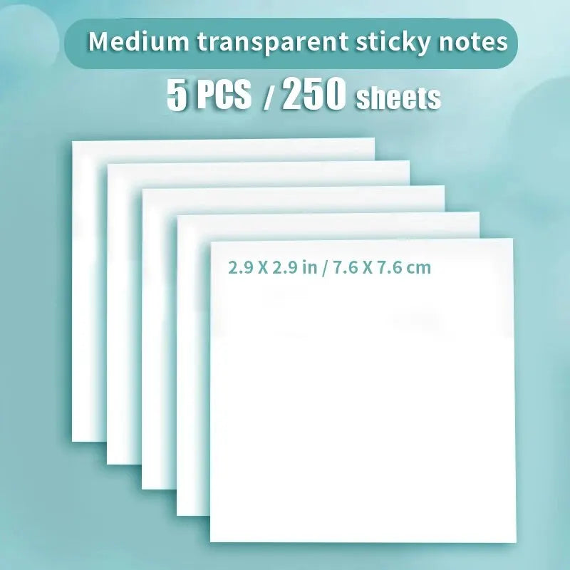 Notas Adhesivas transparentes para la escuela y la Oficina, notas impermeables, fluorescentes, material de papelería, 250 piezas