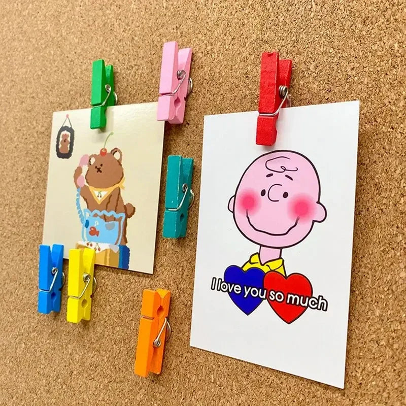 20 unids/caja Clips Pin de empuje con Clips decorativos de madera duraderos papelería para oficina y escuela chinchetas para pizarra de corcho