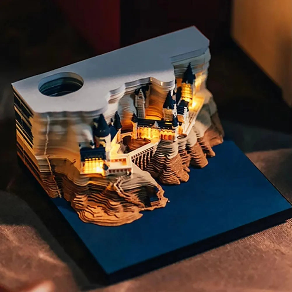 Bloc de Notas 3D 2026, Calendario Desprendible, Bloc de Notas con Luz, Diseño de Castillo Mágico, Papel de Notas con Diseño de Castillo