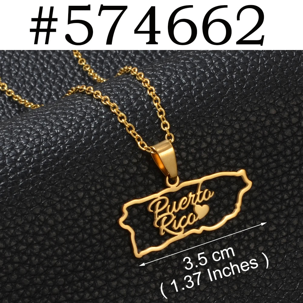Puerto Rico mapa bandera flores máscaras Rana símbolo tradicional PR collares de hibisco para mujeres joyería de acero inoxidable # 574062